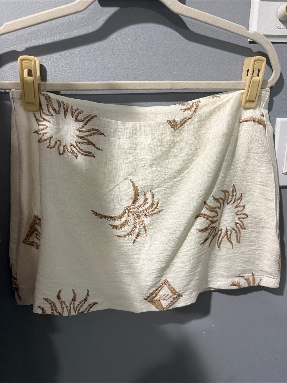 Muse Cream Mini Skirt with Brown Embroidery